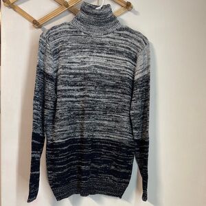 Blue and Gray Turtleneck Sweater with Marled Texture